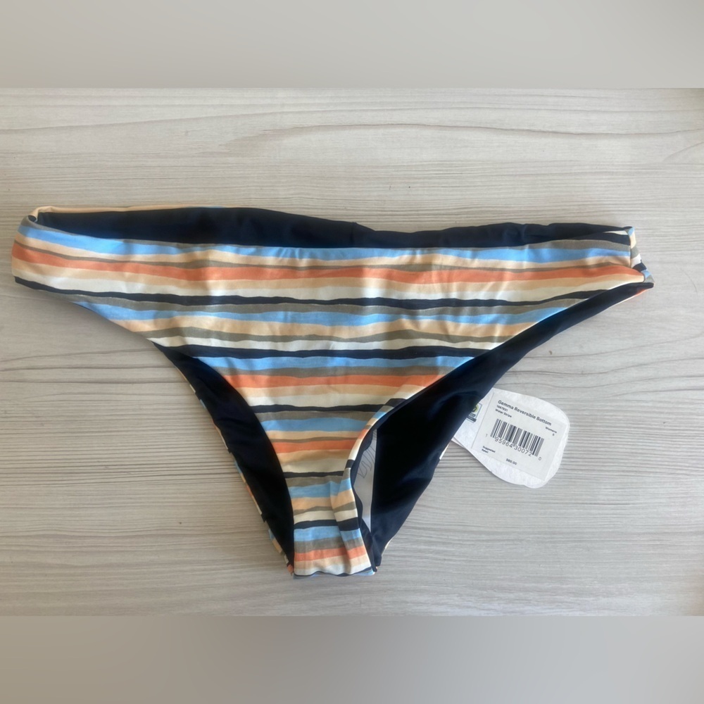 NWT PrAna Gemma Reversible Bikini Bottom Water Stripe Womens Size Small UPF 50